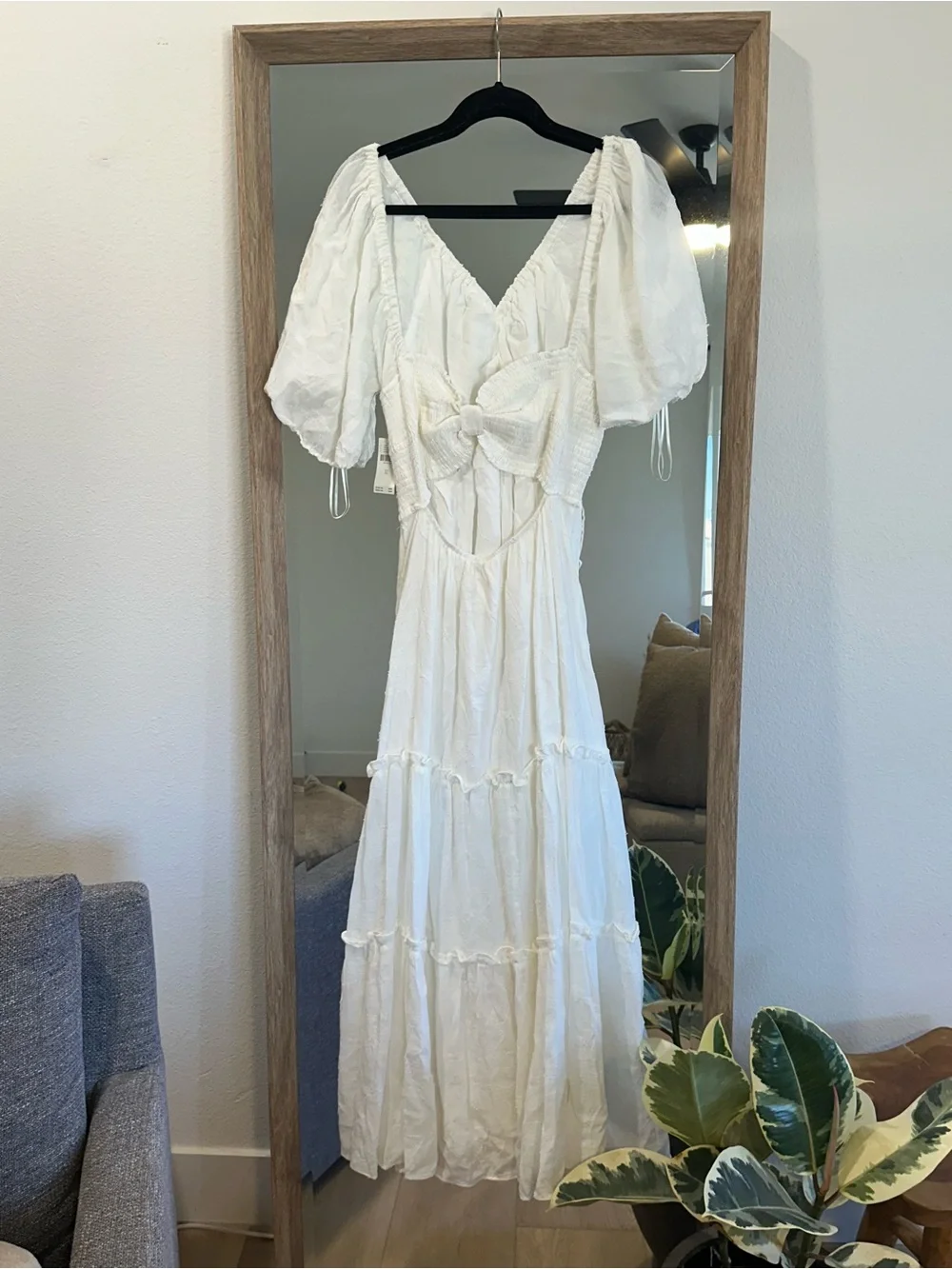 Anthropologie White Puff-Sleeve Button-Front Maxi Dress - Picture 3 of 3